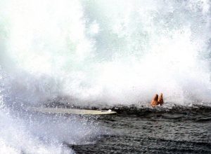Surfing action Sawtell Southside June 2016 monster swells hit after huge storms.These guys getting pounded by rogue waves breaking another 50 metres out past the take off zone. 33